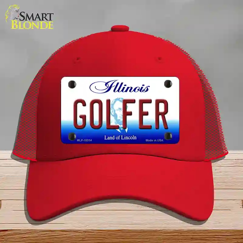 HAT17-MLP-10314 4 x 2.2 in. Golfer Illinois Novelty License Plate Hat, Red - Mesh