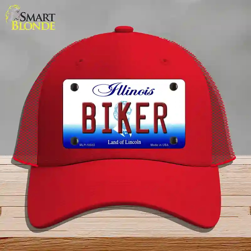 HAT17-MLP-10322 4 x 2.2 in. Biker Illinois Novelty License Plate Hat, Red - Mesh
