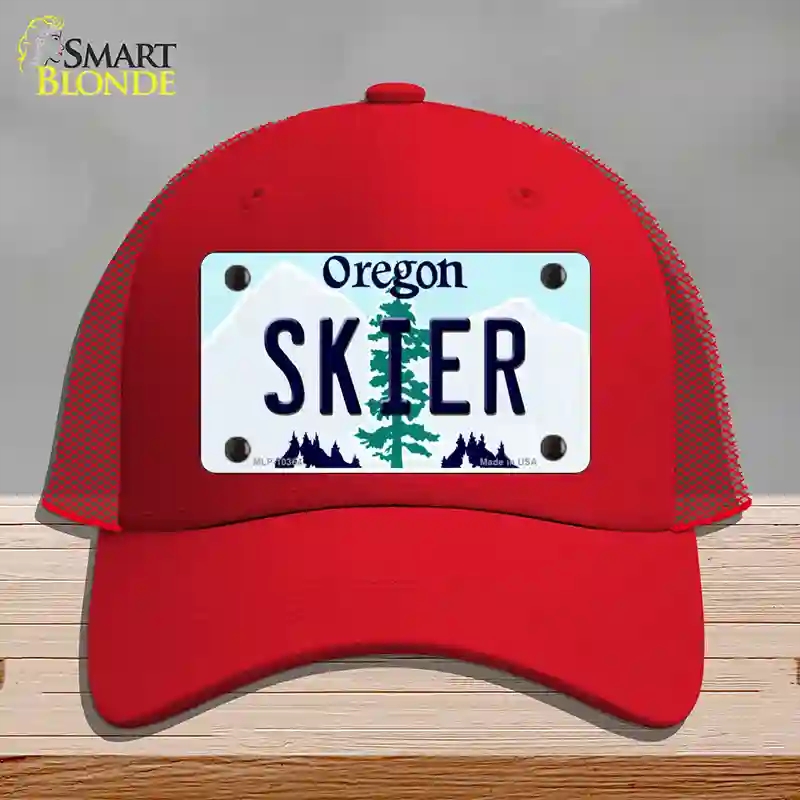HAT17-MLP-10364 4 x 2.2 in. Skier Oregon Novelty License Plate Hat, Red - Mesh