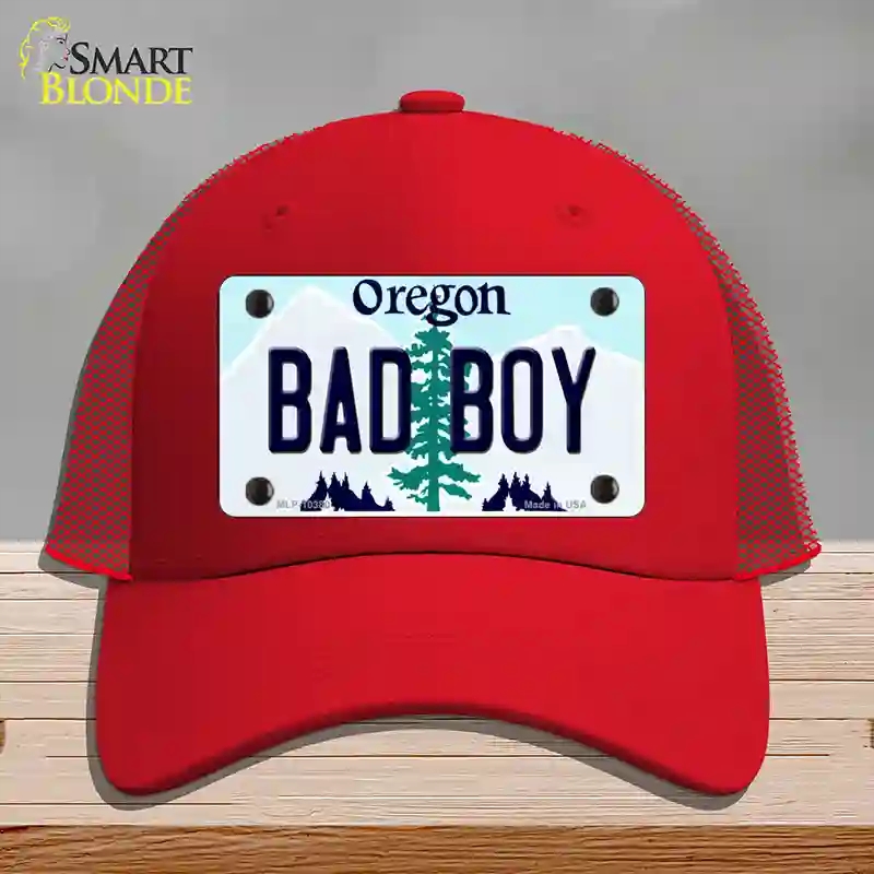 HAT17-MLP-10380 4 x 2.2 in. Bad Boy Oregon Novelty License Plate Hat, Red - Mesh
