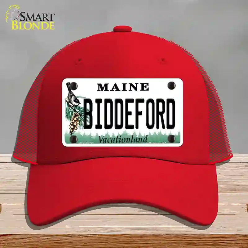 HAT17-MLP-10392 4 x 2.2 in. Biddeford Maine Novelty License Plate Hat, Red - Mesh