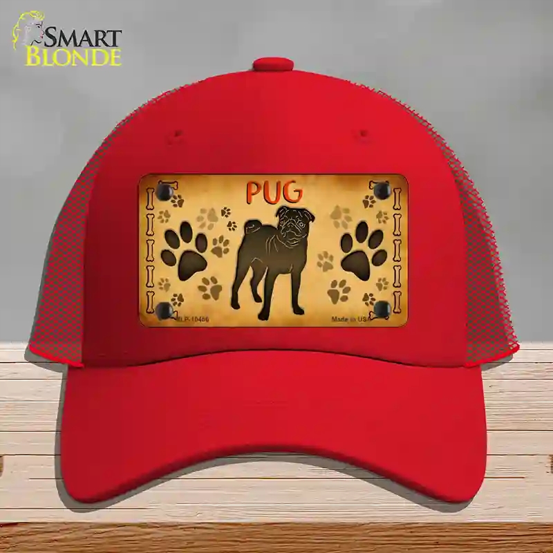 HAT17-MLP-10456 4 x 2.2 in. Pug Novelty License Plate Hat, Red - Mesh
