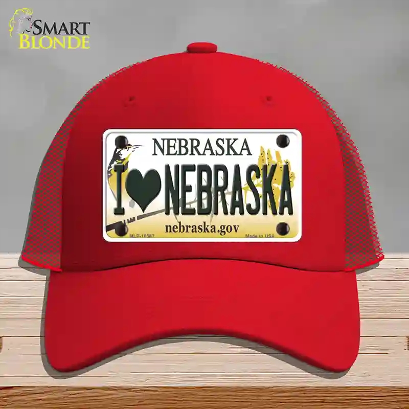 HAT17-MLP-10567 4 x 2.2 in. I Love Nebraska Novelty License Plate Hat, Red - Mesh