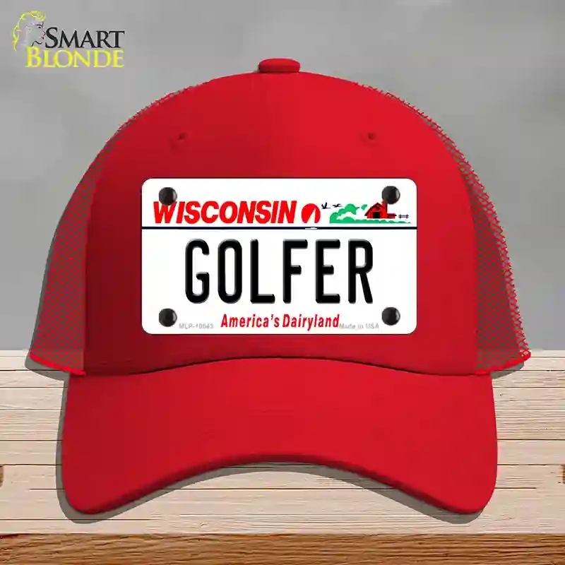 HAT17-MLP-10643 4 x 2.2 in. Golfer Wisconsin Novelty License Plate Hat, Red - Mesh