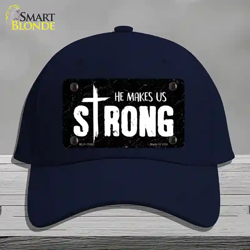 HAT20-MLP-11880 4 x 2.2 in. He Makes Us Strong Novelty License Plate Hat, Navy - Cotton