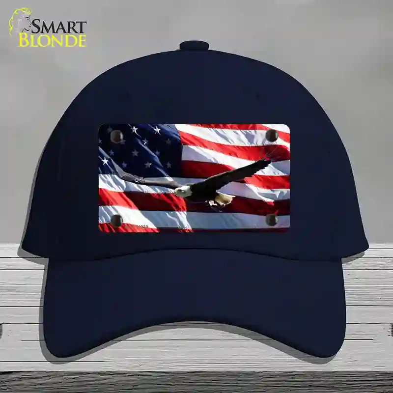 HAT20-MLP-11939 4 x 2.2 in. Soaring Eagle Flag Novelty License Plate Hat, Navy - Cotton