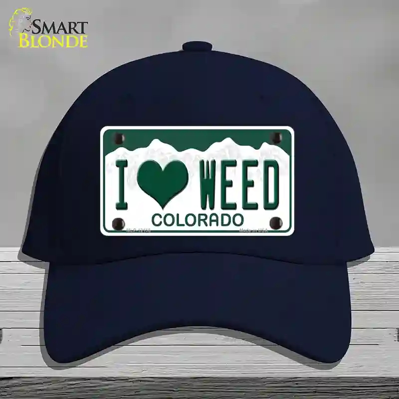 HAT20-MLP-12156 4 x 2.2 in. I Love Weed Colorado Novelty License Plate Hat, Navy - Cotton