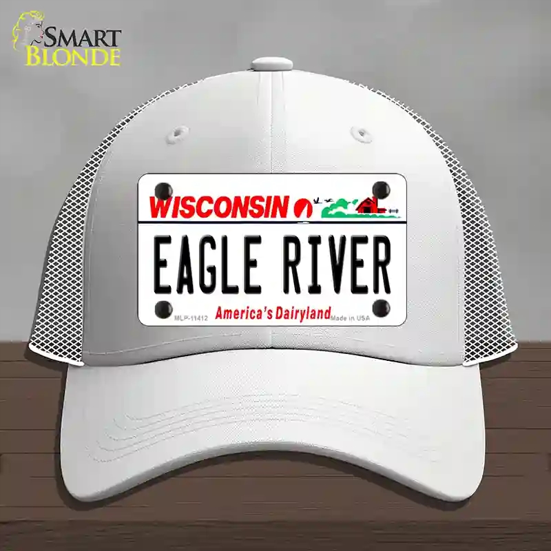 HAT19-MLP-11412 4 x 2.2 in. Eagle River Wisconsin Novelty License Plate Hat, White - Mesh