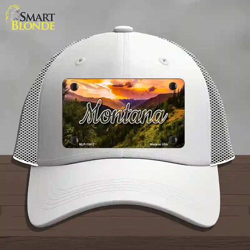 HAT19-MLP-11612 4 x 2.2 in. Montana Forest Sunset State Novelty License Plate Hat, White - Mesh