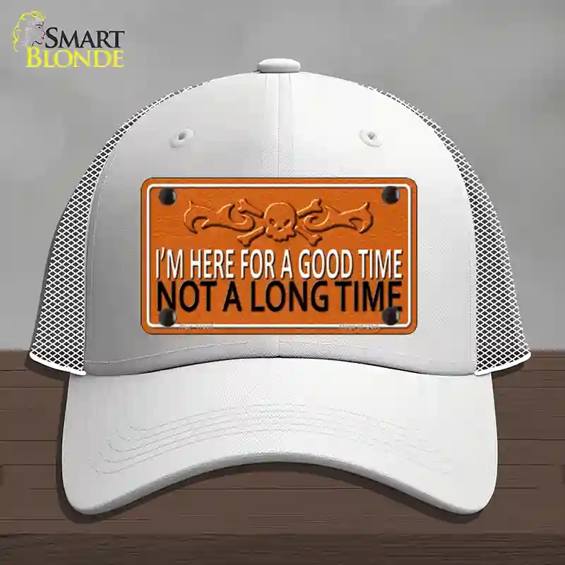 HAT19-MLP-11659 4 x 2.2 in. Here for A Good Time Novelty License Plate Hat, White - Mesh