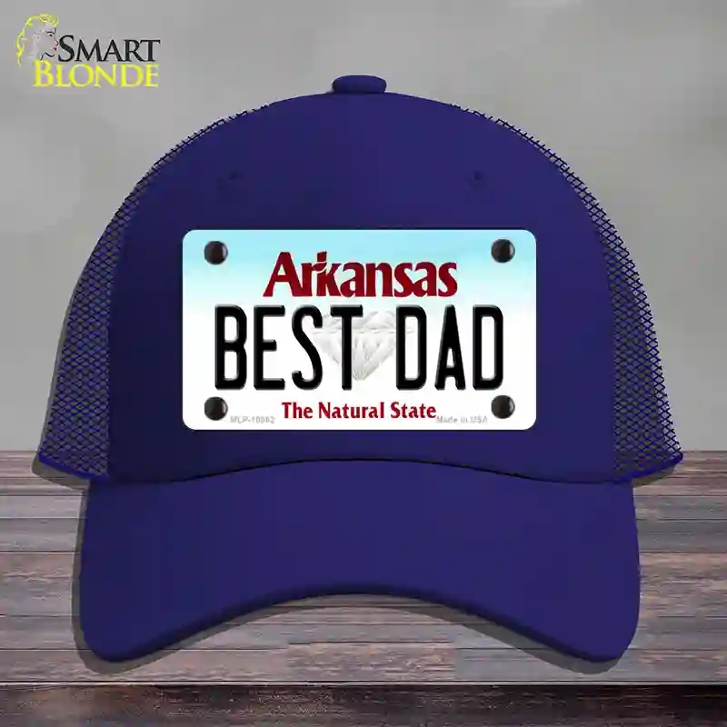 HAT18-MLP-10062 4 x 2.2 in. Best Dad Arkansas Novelty License Plate Hat, Royal Blue - Mesh