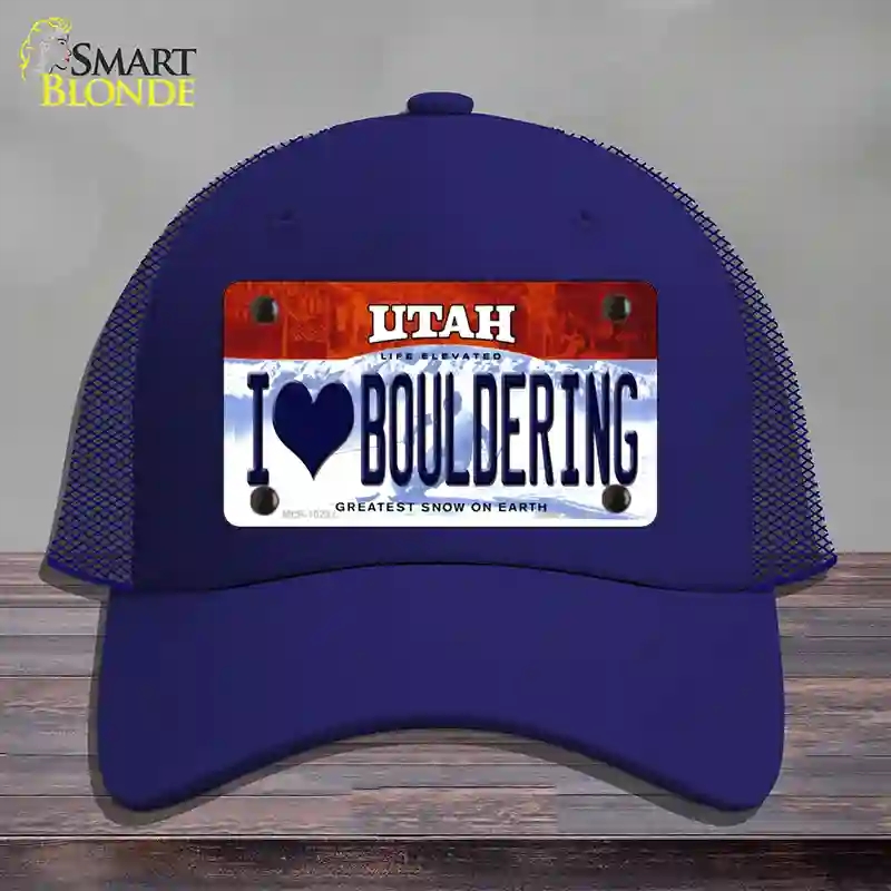 HAT18-MLP-10231 4 x 2.2 in. I Love Bouldering Utah Novelty License Plate Hat, Royal Blue - Mesh