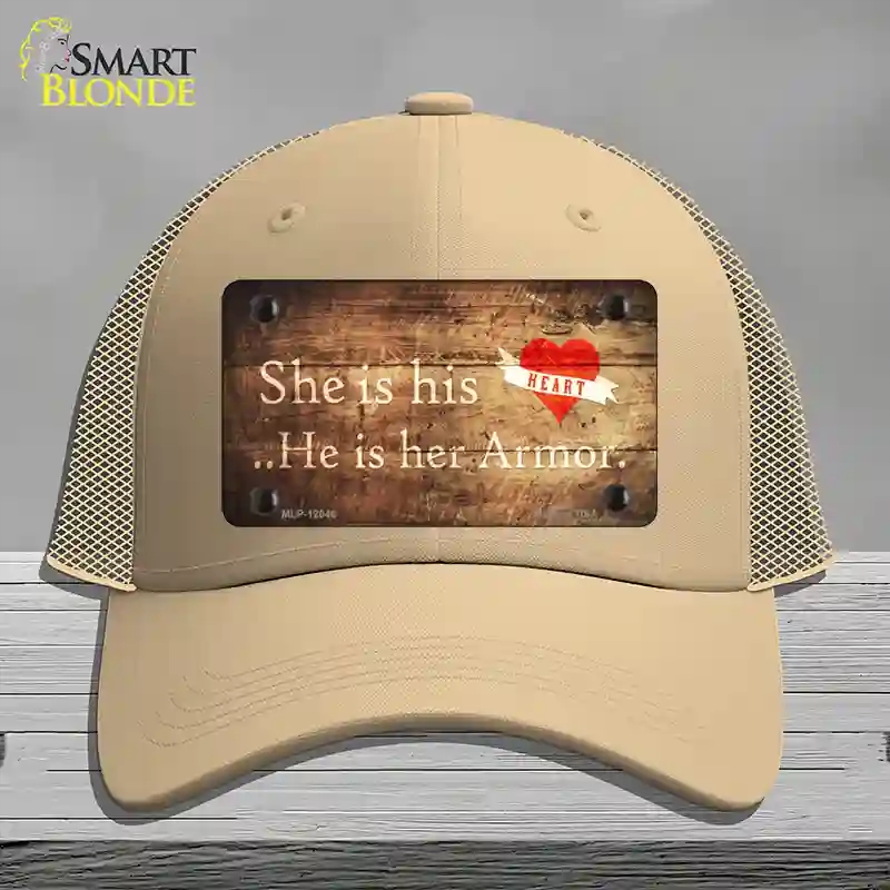 HAT15-MLP-12046 4 x 2.2 in. His Heart Her Armor Novelty License Plate Hat, Khaki - Mesh