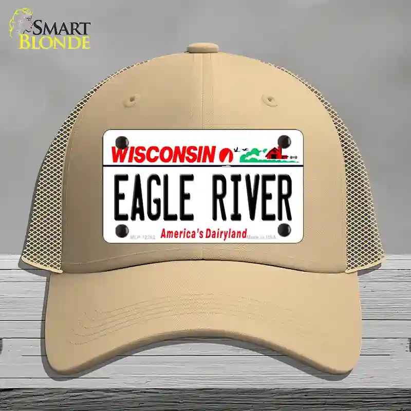 HAT15-MLP-12282 4 x 2.2 in. Wisconsin Eagle River Novelty License Plate Hat, Khaki - Mesh