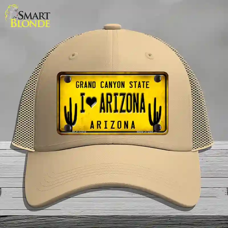 HAT15-MLP-12310 4 x 2.2 in. I Love Arizona Yellow Novelty License Plate Hat, Khaki - Mesh