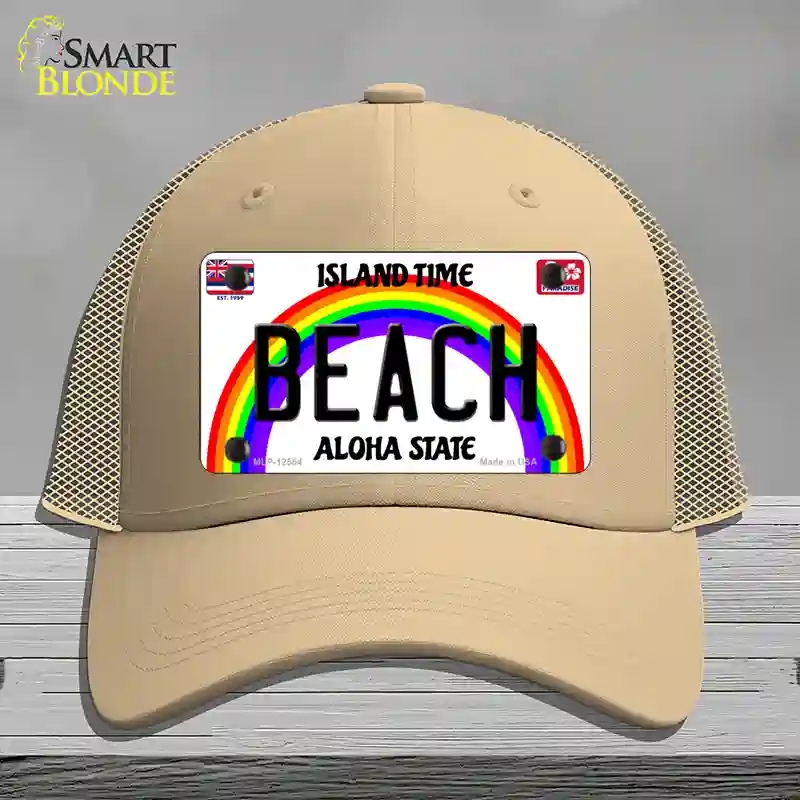 HAT15-MLP-12554 4 x 2.2 in. Beach Hawaii Novelty License Plate Hat, Khaki - Mesh