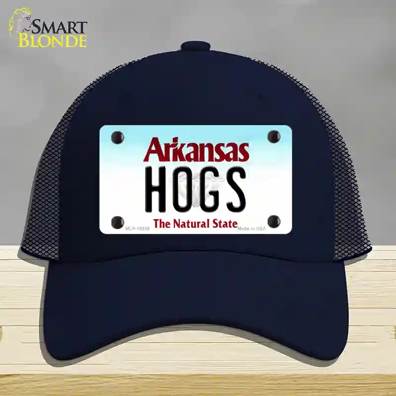 HAT16-MLP-10039 4 x 2.2 in. Hogs Arkansas Novelty License Plate Hat, Navy - Mesh