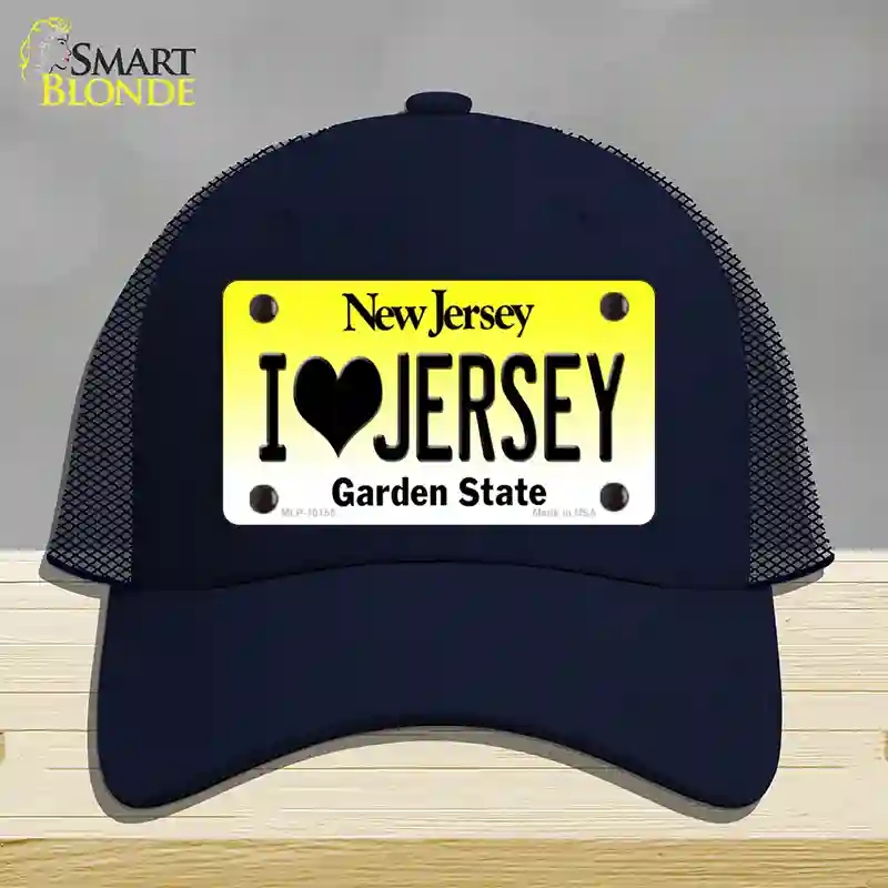 HAT16-MLP-10155 4 x 2.2 in.   Jersey I Love Jersey Novelty License Plate Hat, Navy - Mesh