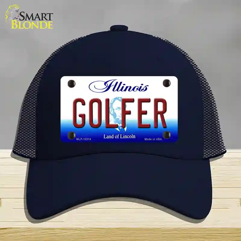 HAT16-MLP-10314 4 x 2.2 in. Golfer Illinois Novelty License Plate Hat, Navy - Mesh