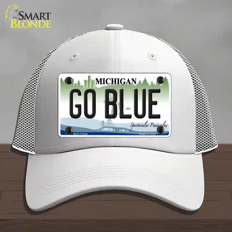 HAT19-MLP-11026 4 x 2.2 in. Go Blue Michigan Novelty License Plate Hat, White - Mesh