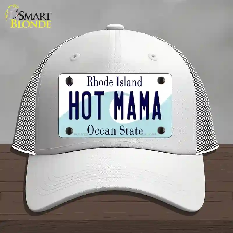 HAT19-MLP-11202 4 x 2.2 in. Hot Mama Rhode Island State Novelty License Plate Hat, White - Mesh