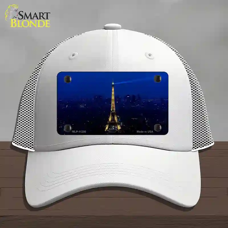 HAT19-MLP-11250 4 x 2.2 in. Eiffel Tower Night with City Skyline Novelty License Plate Hat, White - Mesh
