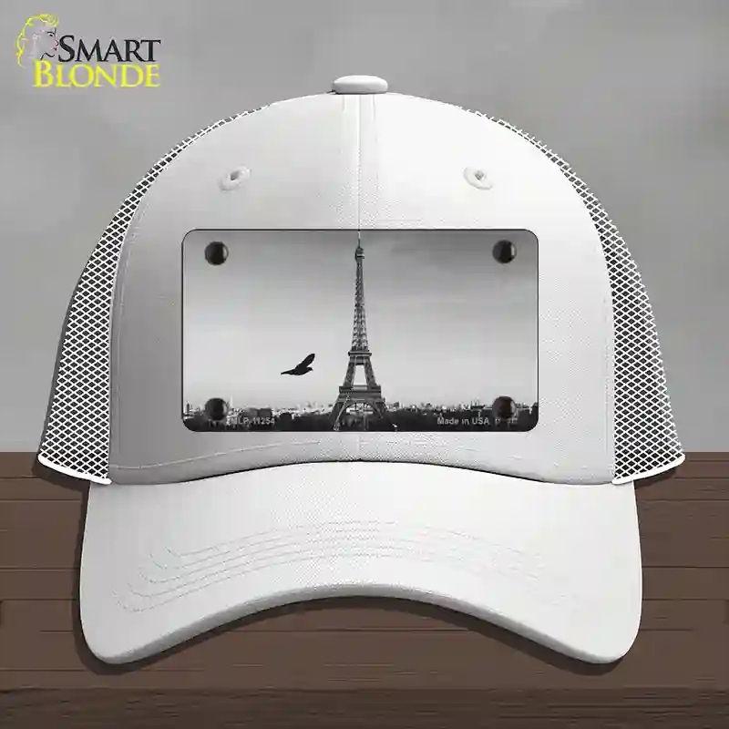 HAT19-MLP-11254 4 x 2.2 in. Eiffel Tower Black & White with Bird Novelty License Plate Hat, White - Mesh