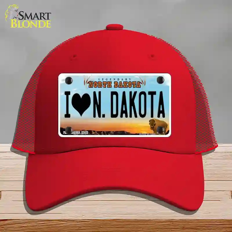 HAT17-MLP-10701 4 x 2.2 in. I Love North Dakota Novelty License Plate Hat, Red - Mesh