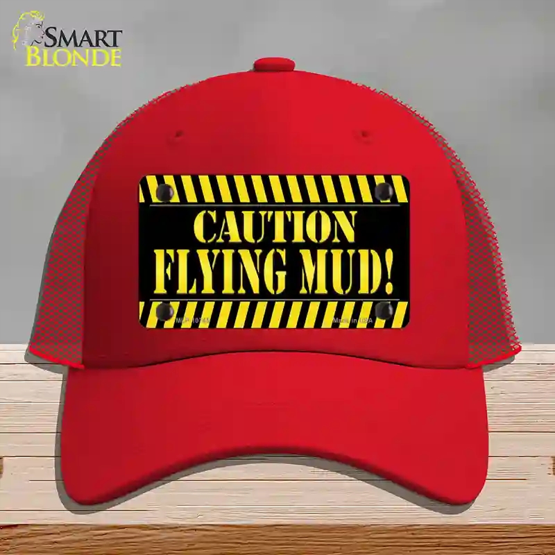 HAT17-MLP-10745 4 x 2.2 in. Caution Flying Mud Novelty License Plate Hat, Red - Mesh