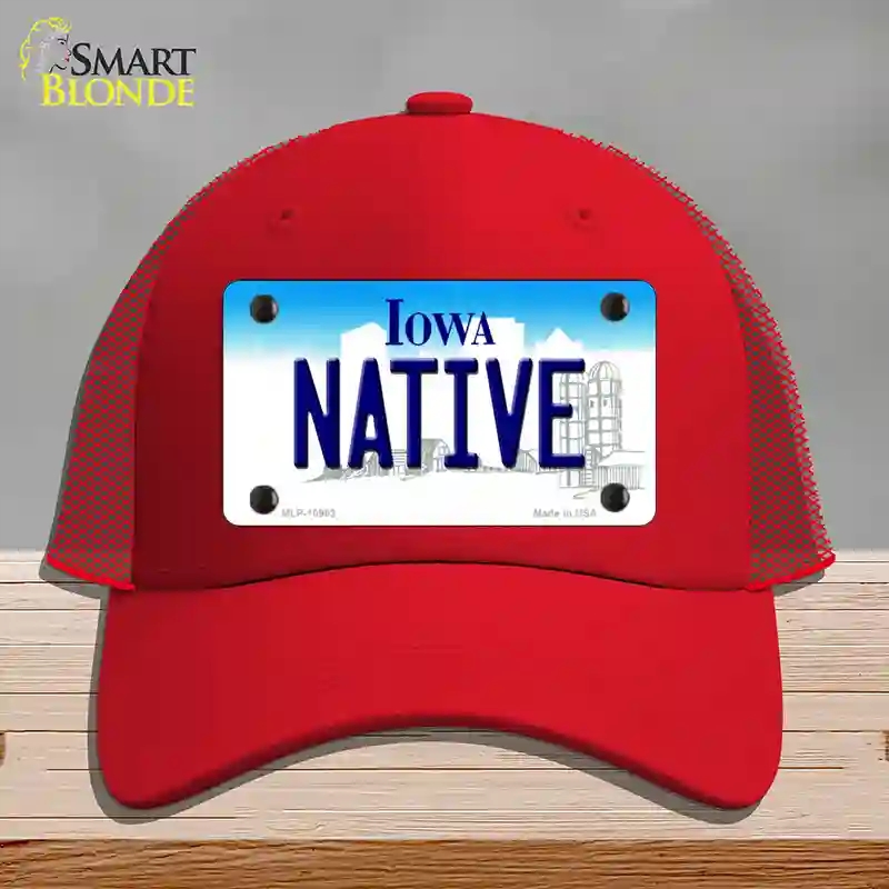 HAT17-MLP-10963 4 x 2.2 in. Native Iowa Novelty License Plate Hat, Red - Mesh