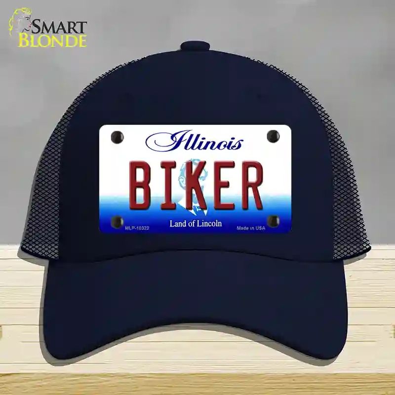 HAT16-MLP-10322 4 x 2.2 in. Biker Illinois Novelty License Plate Hat, Navy - Mesh