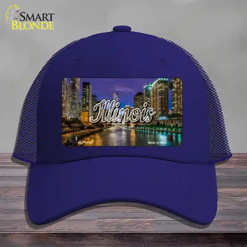 HAT18-MLP-11597 4 x 2.2 in. Illinois River City Lights State Novelty License Plate Hat, Royal Blue - Mesh