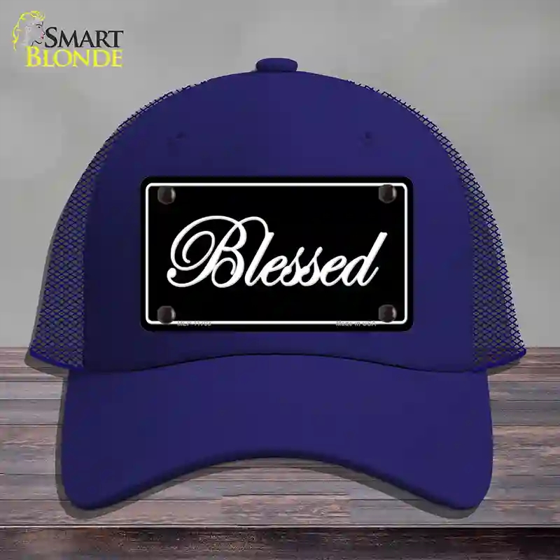 HAT18-MLP-11703 4 x 2.2 in. Blessed Black Novelty License Plate Hat, Royal Blue - Mesh