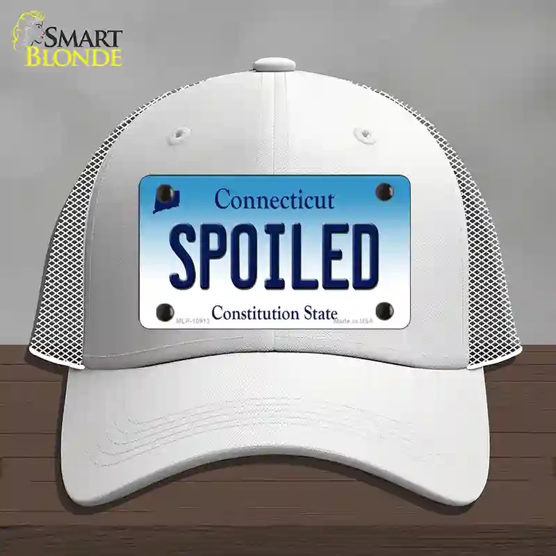 HAT19-MLP-10913 4 x 2.2 in. Spoiled Connecticut Novelty License Plate Hat, White - Mesh