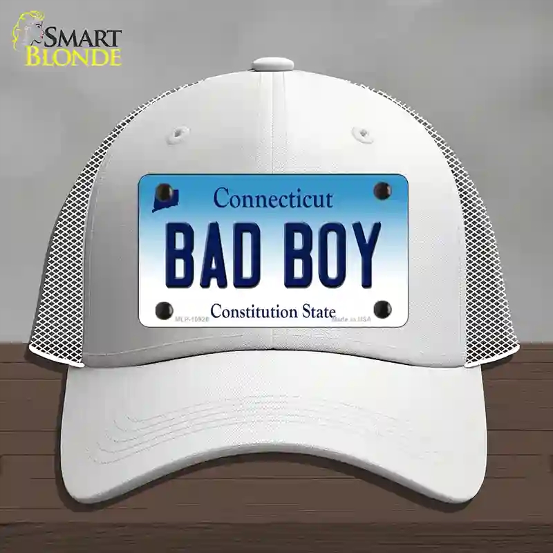 HAT19-MLP-10926 4 x 2.2 in. Bad Boy Connecticut Novelty License Plate Hat, White - Mesh