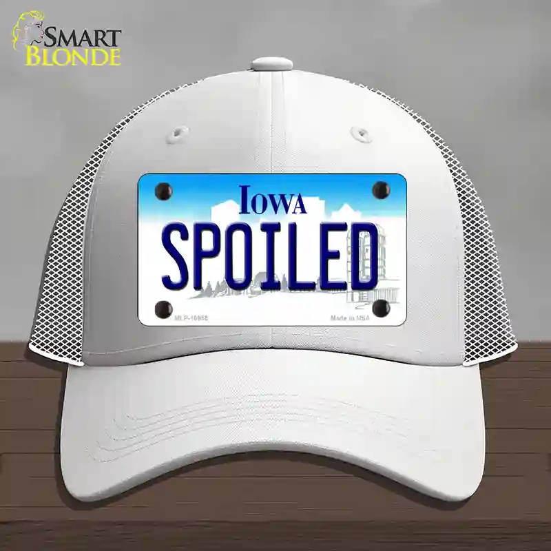 HAT19-MLP-10955 4 x 2.2 in. Spoiled Iowa Novelty License Plate Hat, White - Mesh