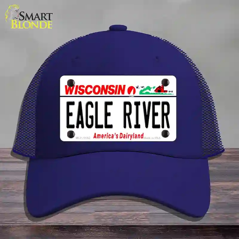 HAT18-MLP-12282 4 x 2.2 in. Wisconsin Eagle River Novelty License Plate Hat, Royal Blue - Mesh
