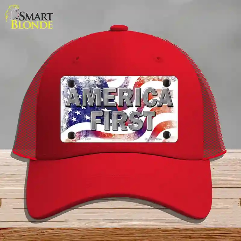 HAT17-MLP-12520 4 x 2.2 in. America First Novelty License Plate Hat, Red - Mesh