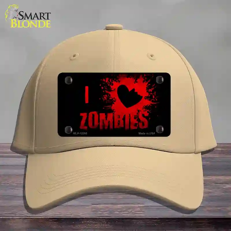 HAT22-MLP-12265 4 x 2.2 in. I Love Zombies Novelty License Plate Hat, Khaki - Cotton