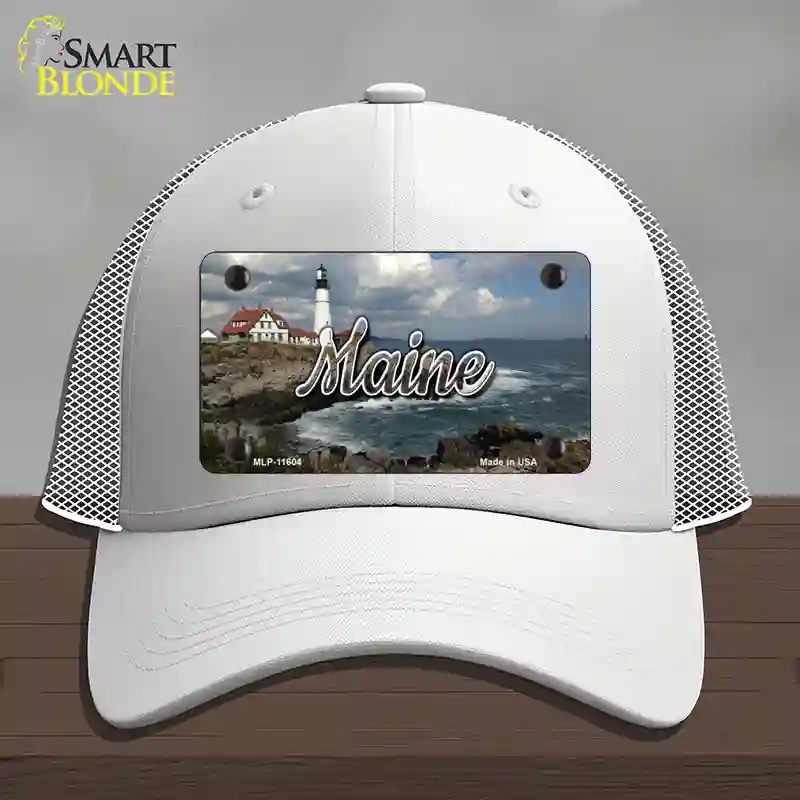 HAT19-MLP-11604 4 x 2.2 in. Maine Lighthouse Beach State Novelty License Plate Hat, White - Mesh