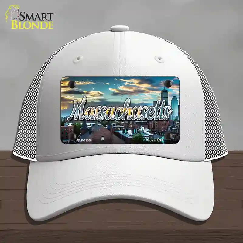 HAT19-MLP-11606 4 x 2.2 in. Massachusetts Sunset Skyline State Novelty License Plate Hat, White - Mesh