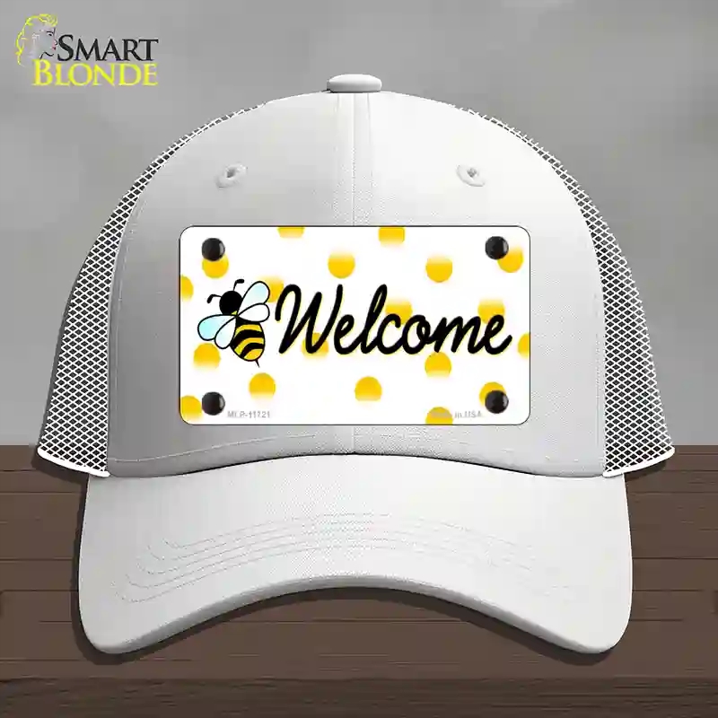 HAT19-MLP-11721 4 x 2.2 in. Welcome Bee Novelty License Plate Hat, White - Mesh
