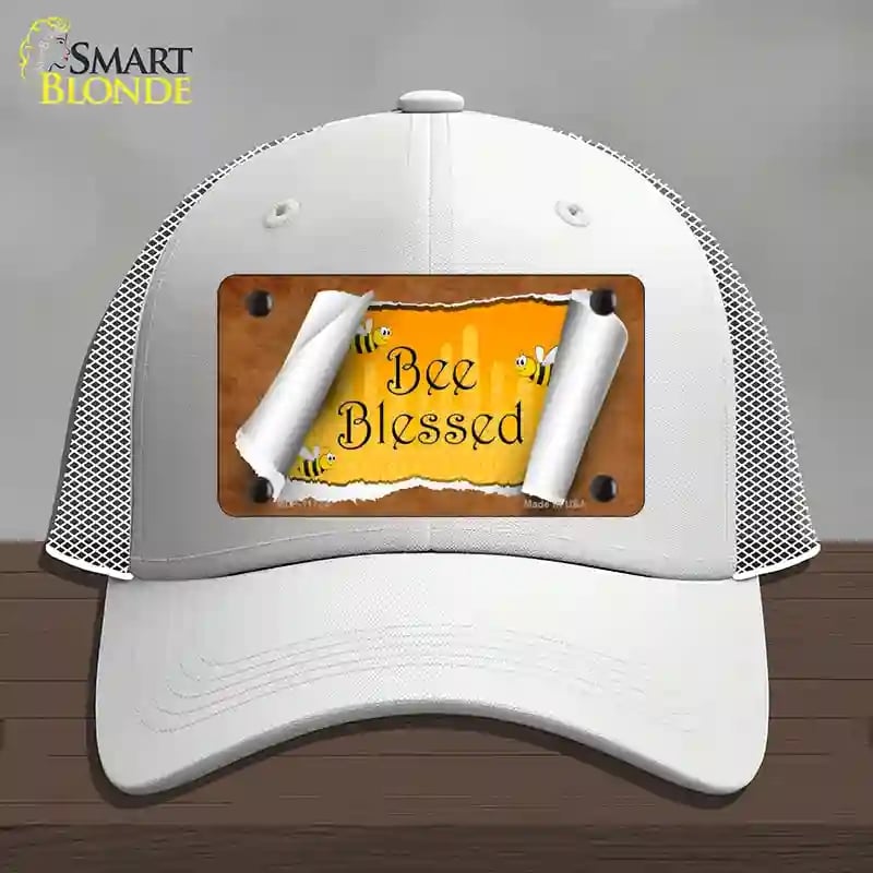 HAT19-MLP-11724 4 x 2.2 in. Bee Blessed Scroll Novelty License Plate Hat, White - Mesh
