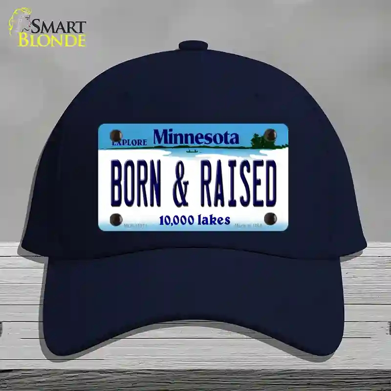 HAT20-MLP-11071 4 x 2.2 in. Born & Raised Minnesota State Novelty License Plate Hat, Navy - Cotton
