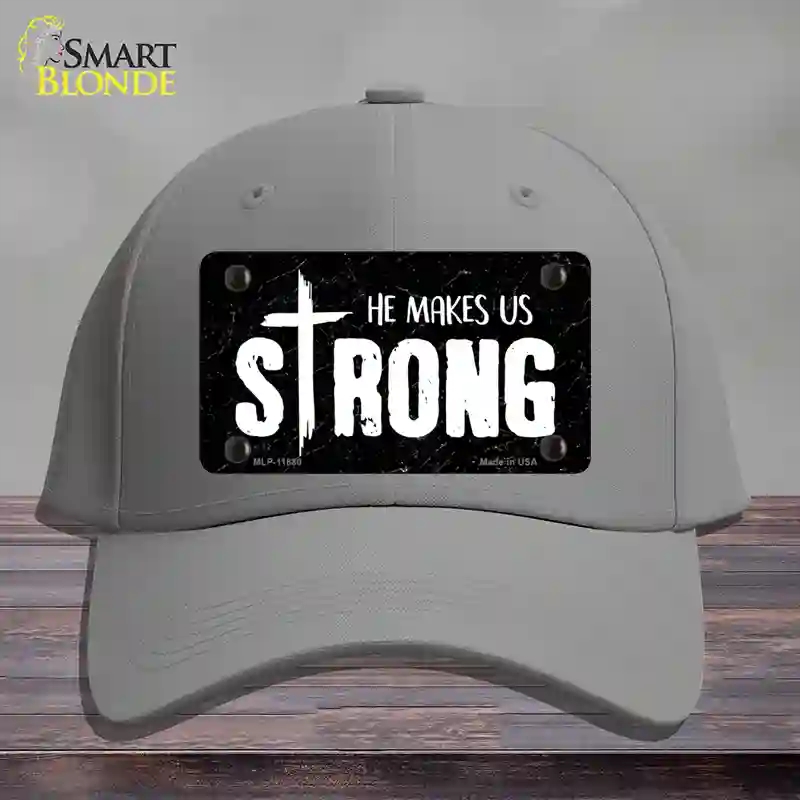 HAT23-MLP-11880 4 x 2.2 in. He Makes Us Strong Novelty License Plate Hat, Gray - Cotton