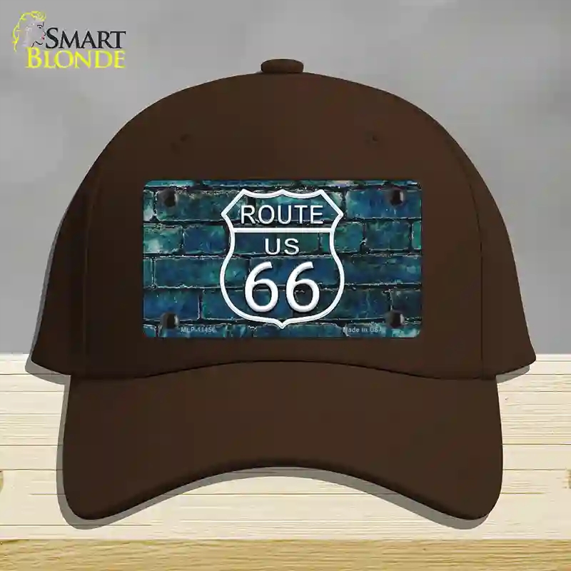 HAT24-MLP-11456 4 x 2.2 in. Route 66 Blue Brick Wall Novelty License Plate Hat, Dark Brown - Cotton