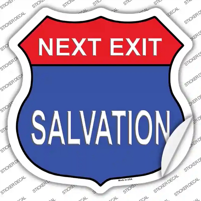 HS-465s-XL 11.5 x 11.5 in. Next Exit Salvation Novelty Highway Shield Sticker Decal - Extra Large