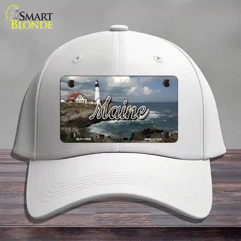 HAT21-MLP-11604 4 x 2.2 in. Maine Lighthouse Beach State Novelty License Plate Hat, White - Cotton