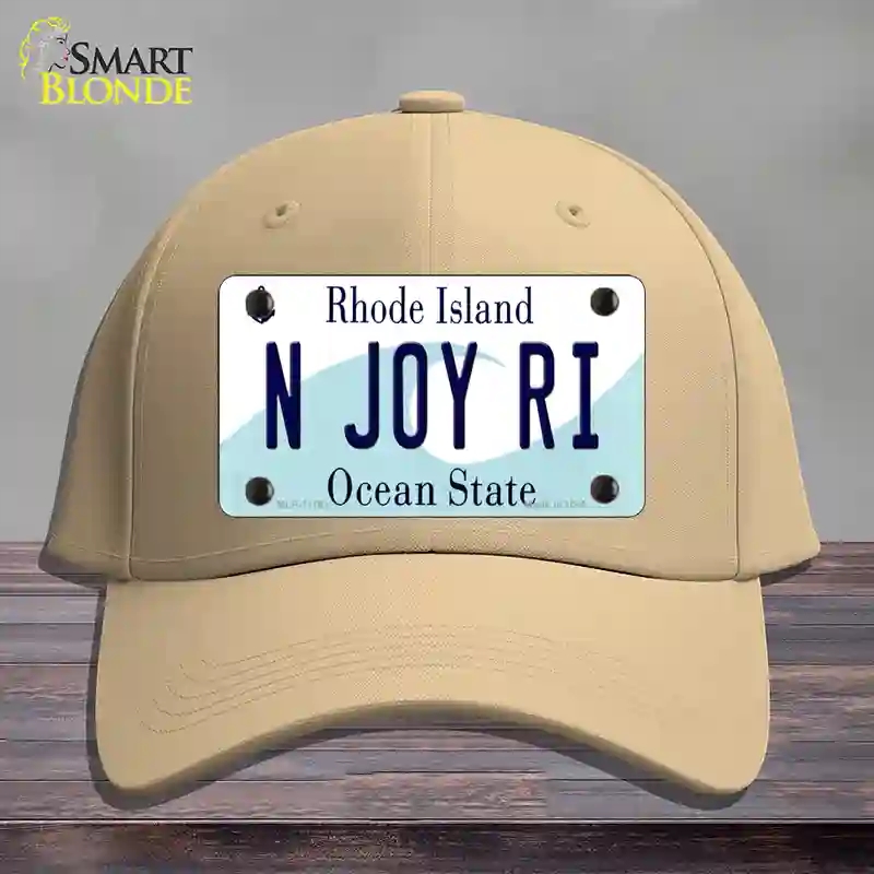 HAT22-MLP-11181 4 x 2.2 in. N Joy RI Rhode Island State Novelty License Plate Hat, Khaki - Cotton