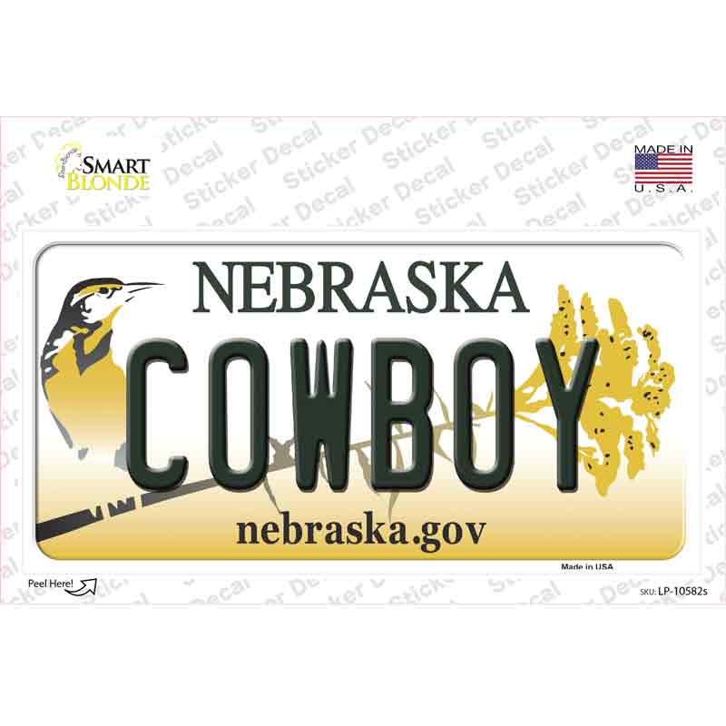 LP-10582s-M 6 x 3 in. Cowboy Nebraska Novelty Sticker Decal - Medium